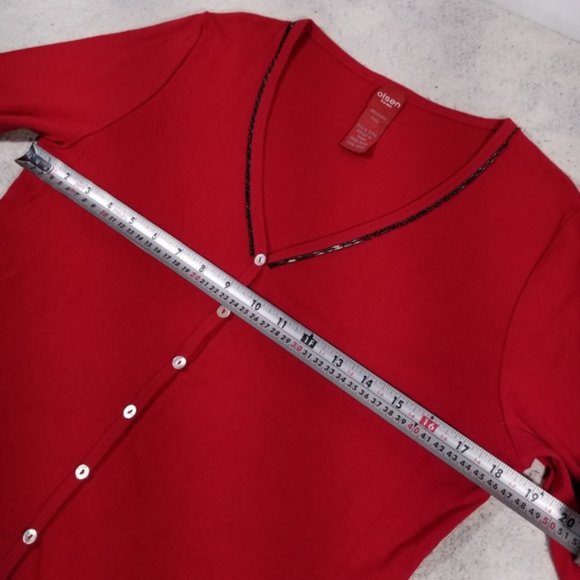 Olsen Europe Red Button Up V-Neck Sweatshirt - Picture 4 of 8